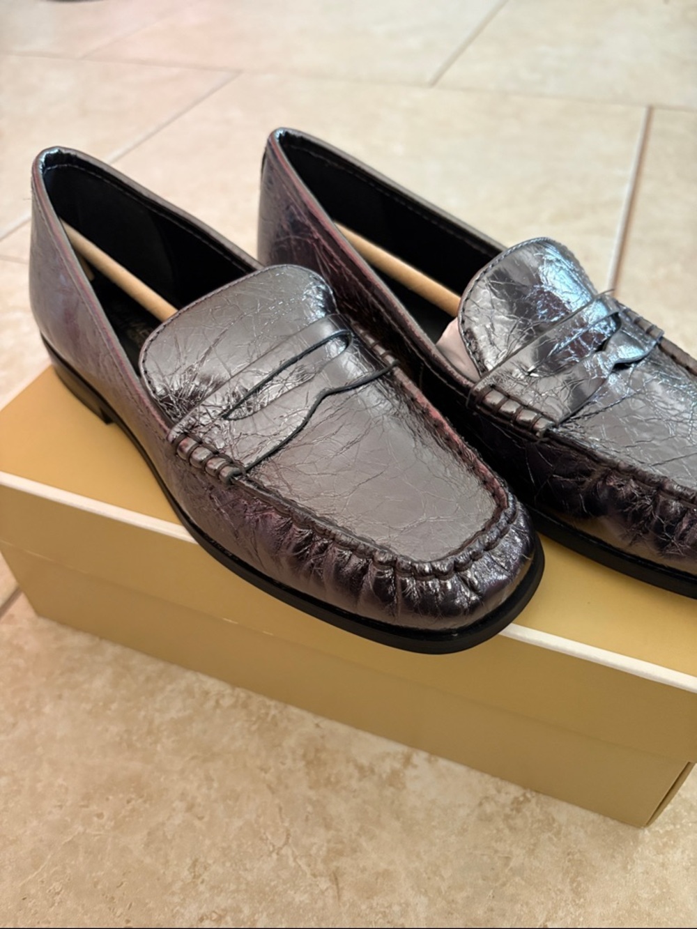 MICHAEL Michael Kors Metallic Silver Penny Loafers